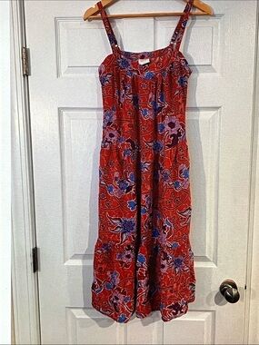 Knox Rose Red Floral Tiered Midi Dress with Blue & Purple Blooms